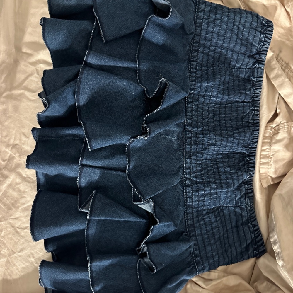 Kids Dark Blue Ruffled Denim Skirt